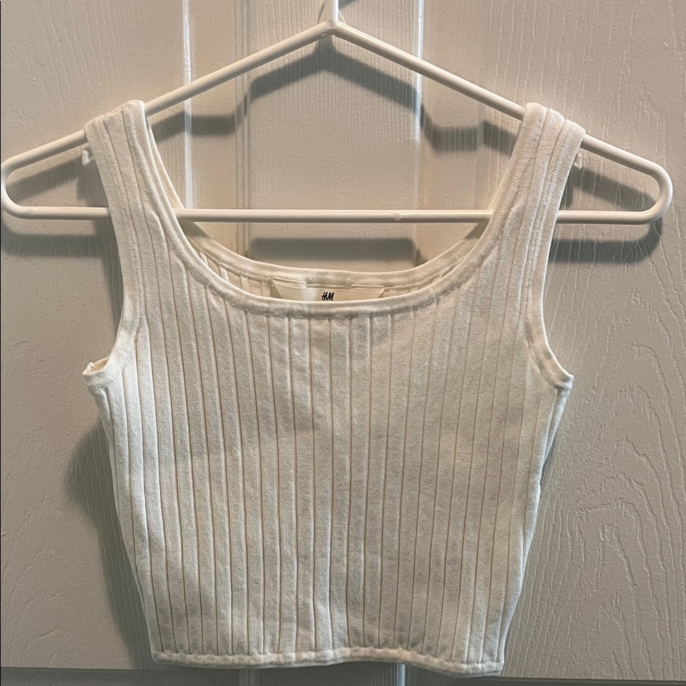 H&M Off-White Ribbed Crop Top